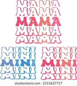 Groovy Pink Mama und Blue Pink Mini-Schrift Vektor-Datei, passende Shirts Design