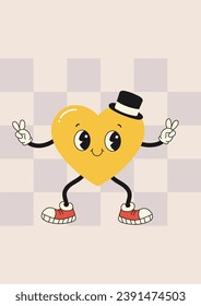 caracter de corazón de la plantilla de postales de groovly, en segundo plano