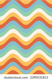 Groovy poster. Background with waves. Trending vector retro illustration 70s 80s 90s. Vintage poster vibes. Funky ray elements. Vintage print. Colorful retro background.