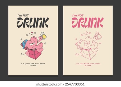 Groovy poster or Valentine's Day card with a cute cartoon love character, vector illustration 