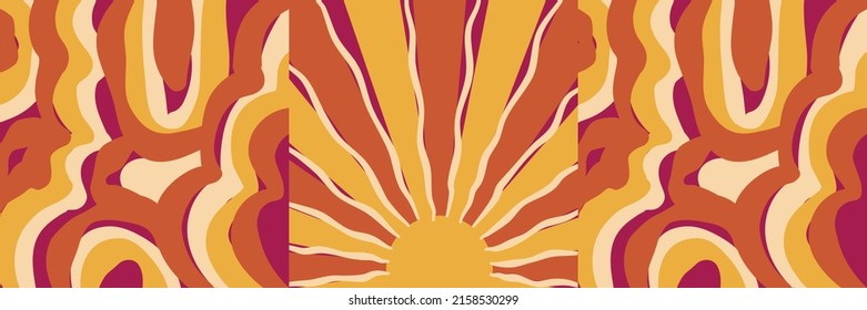 Groovy poster y2k retro background set for print design. Spiral vector illustration. Psychedelic print. Vintage background. Cover, poster, wallpaper. 60s, 70s, hippie
