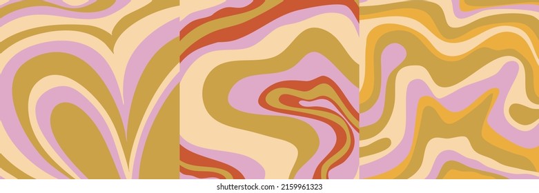 Groovy poster y2k retro background swirl set for print design. Spiral vector illustration. Psychedelic print. Vintage background. Cover, poster, wallpaper. 60s, 70s, hippie.