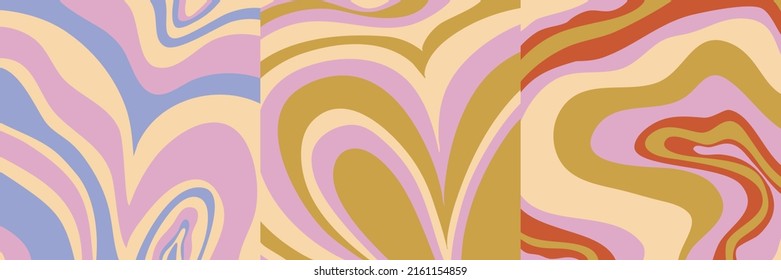 Groovy poster y2k retro background swirl set for print design. Spiral vector illustration. Psychedelic print. Vintage background. Cover, poster, wallpaper. 60s, 70s, hippie