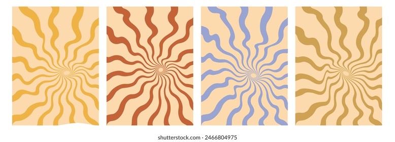 Groovy poster y2k retro background swirl set for print design. Spiral vector illustration. Psychedelic print. Vintage background.
