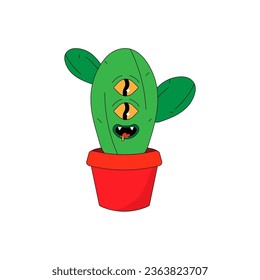 Groovy potted cactus. psychedelic Character live cute 
