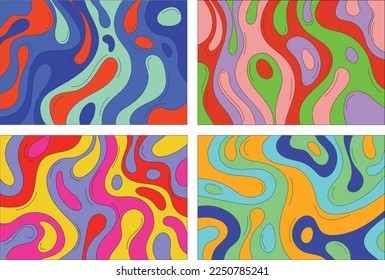 Groovy psychedelic background. Abstract outline flat liquid illustration