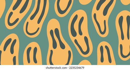 Groovy psychedelischer Hintergrund mit Lächeln. Retro 70er - 60er Hippie-Ästhetische Tapete. Moderne Vektorgrafik der Siebzigerjahre