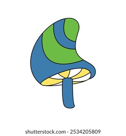 Cogumelo hippie psicodélico Groovy com ondas azuis e verdes na ilustração do vetor cap