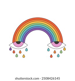 Ilusão psicodélica groovy do arco-íris e olhos com ilustração vetor lágrimas coloridas