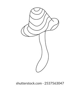 Groovy psychedelic lines and waves on funny mushrooms cap vector illustration