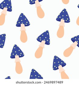 Groovy psychedelic mushrooms fungus in 60s 70s style vector pattern background