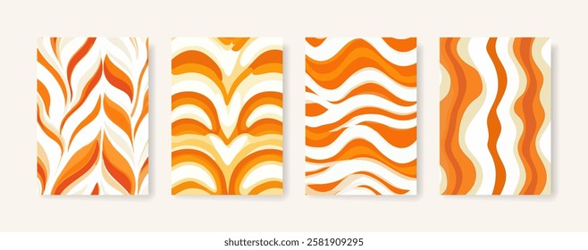 Groovy psychedelic pattern background cover design. modern background design with trendy and retro color. vintage, warm tones of red and orange. placard poster vector cover template.