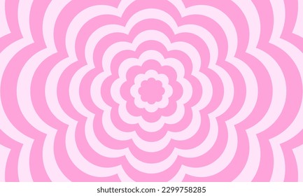 Groovy psychedelic pattern in y2k style. Repeating pink flowers background in trendy retro 2000s design. Cute vector illustration in pastel colors.