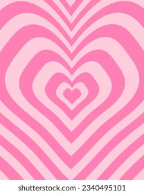 Afiche psicodélico groovy al estilo y2k. Los corazones repitiendo distorsionados en el diseño retro de moda de los años 2000. Ilustración plana vectorial en colores pastel rosados. 
