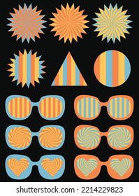 Groovy psychedelic retro 90s style patches collection. groovy trendy retro hippie sticker pack.
