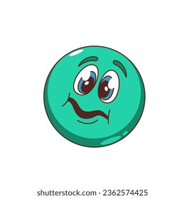 Groovy psicodélica triste ilustración vectorial de emoji. Caricatura aislada pegatina retro con carácter, trippy cansada y exhausta expresión en la cara verde ácido, divertida bola de emoji para los medios sociales