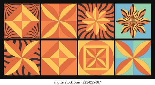 Groovy psychedelic style bstract geometric shapes collection. Groovy trendy retro hippie sticker pack.