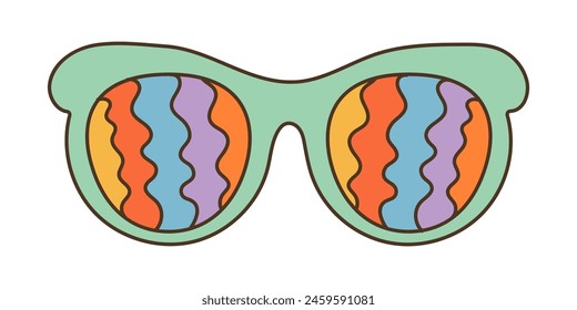 Groovy, psychedelic sunglasses in 70s retro hippie style.