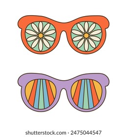 Groovy, psychedelic sunglasses in 70s retro hippie style.