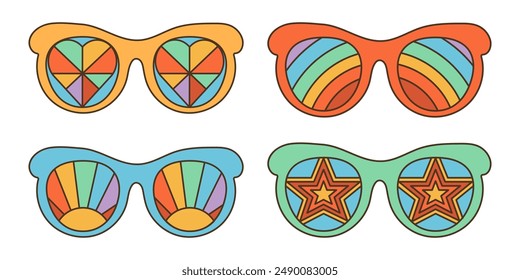 Groovy, psychedelic sunglasses in 70s retro hippie style.
