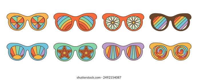 Groovy, psychedelic sunglasses in 70s retro hippie style.