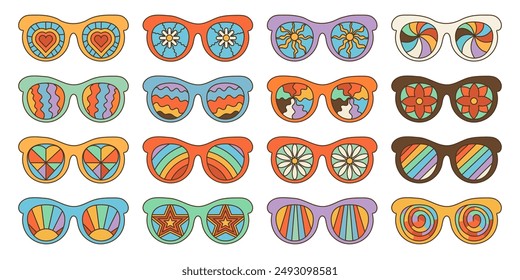 Groovy, psychedelic sunglasses in 70s retro hippie style.