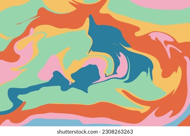 Groovy psychedelic trippy background, melt wavy texture. Colorful retro poster, vintage backdrop. Vector illustration