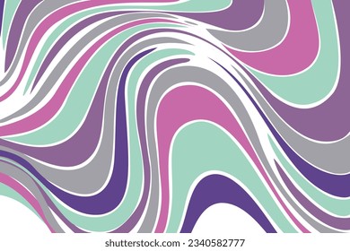 Groovy psychedelic wave background for banner design. Retro 60s 70s pattern in blue pink purple gray. Modern wave retro abstract design. Rainbow hippie, vector illustration