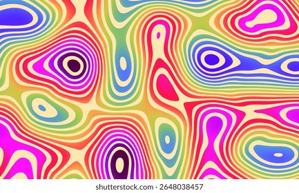 Arrière-plan vague psychédélique granuleux pour la conception de bannière. Motif psychédélique rétro des années 60 et 70. Conception abstraite rétro vague moderne. Rainbow 60s, 70s, Image vectorielle hippie
