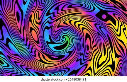 Groovy psychedelic wave background for banner design. Retro 60s 70s psychedelic pattern. Modern wave retro abstract design. Rainbow 60s, 70s, hippie vector