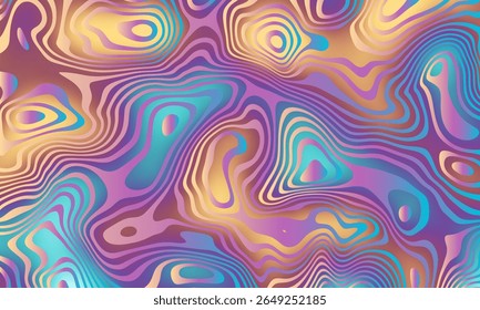 Arrière-plan vague psychédélique granuleux pour la conception de bannière. Motif psychédélique rétro des années 60 et 70. Conception abstraite rétro vague moderne. Rainbow 60s, 70s, Image vectorielle hippie