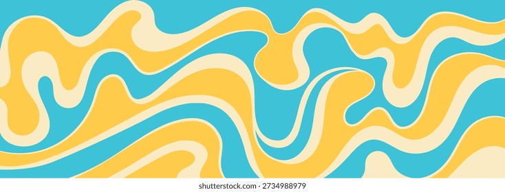 Groovy Psychedelic Wave Background. Retro 60s 70s Colorful Abstract Banner Design. Summer Vector Illustration