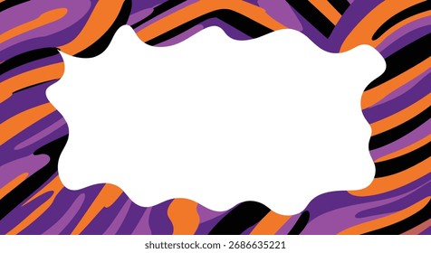 Groovy psychedelic wavy abstract background with purple orange and black stripes