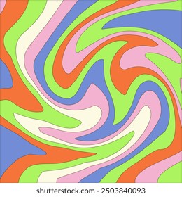 Groovy psychedelic wavy background . Retro 60s 70s liquid pattern. Modern wave retro abstract design. Swirl hippie vector illustration.