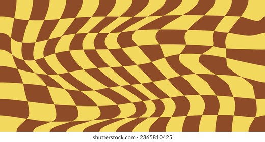 Groovy patrón psicodélico ondulado de ajedrez sin fisuras. Hippie de tablero de ajedrez de gingham retorcido. 