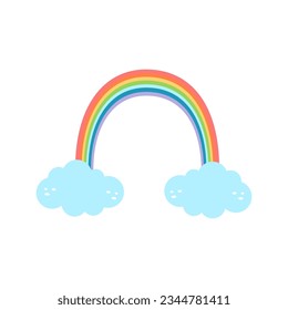 groovy rainbow with clouds. Vector illustration flat