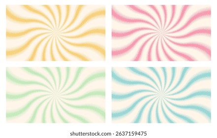 Groovy rainbow comic ice cream, gelato background in retro style, postcard with hand drawn stripes pistachio, blueberry, vanilla, strawberry rays radiating from center. Flat abstract texture. EPS10