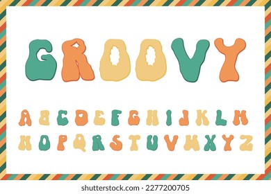 Groovy rave alphabet font in vector. Trippy letters clipart isolated cartoon art. Trendy freaky doodle psychedelic text. Hippie rainbow groove slogan symbol. Wavy funky groove nostalgia graphic.