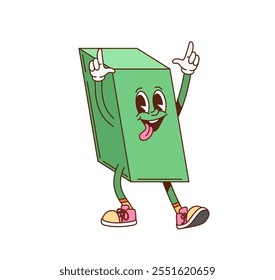 Personaje de dibujos animados de figura geométrica de rectángulo groovy, emoji de geometría matemática de Vector. Figura de rectángulo groovy con sonrisa funky y lengua en la cara divertida para niños geometría de dibujos animados forma de matemáticas
