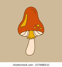 Groovy red musrooms in doodle style. Isolated vector illustrstion in retro style for t-shirt, stickers, posters and postcards.