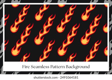 groovy red orange yellow fire seamless pattern for print on textile, wrapping,banner, card. abstract fire pattern on black background. old school flaming pattern. retro flame seamless pattern