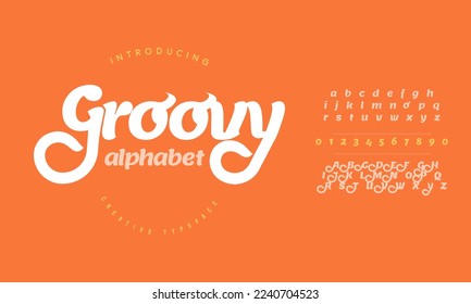 Groovy retro 70s alphabet letters font. Vintage typography for graphic tee hippie symbol typeface