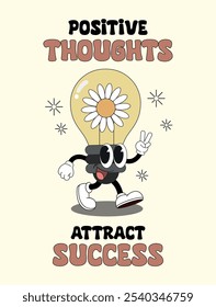 Groovy Retro 70s Poster with Retro Cartoon Character. 
Positive Affirmation Wall Art. School Psychologist. Positive Thoughts Poster. Mental Health Wall Art. Motivational Poster. Groovy Light Bulb 