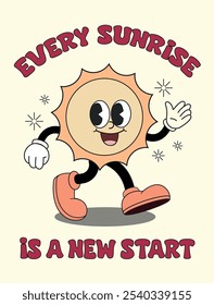 Groovy Retro 70s Poster with Sun Retro Cartoon Character. Positive Affirmation TrendingWall Art. Mental Health Wall Art. Motivational Poster. Therapy Office Decor Poster for School. Groovy Walking Sun