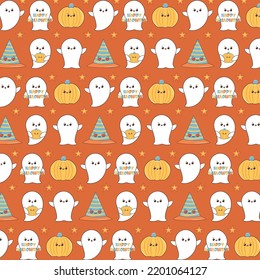 Groovy Retro 90s style Halloween seamless pattern. Hand drawn pattern for Halloween design. Bright cartoon pattern for Halloween. Happy halloween seamless pattern background set.