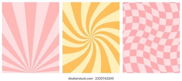 Groovy retro abstract art, 70s-80s aesthetic, background for social media, stories, wallpaper. Pastel summer, sunset waves, line, yellow and pink. Vector simple illustration.