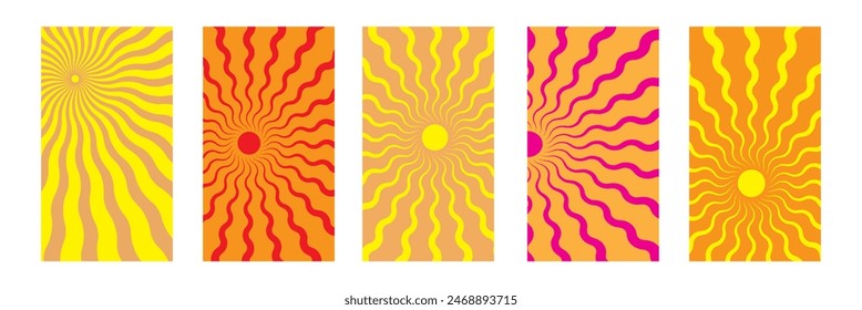 Groovy retro abstract art, 70s-80s aesthetic, background for social media, stories, wallpaper. Pastel summer, sunset waves, line.