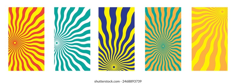 Groovy retro abstract art, 70s-80s aesthetic, background for social media, stories, wallpaper. Pastel summer, sunset waves, line, yellow and pink. Vector simple illustration.