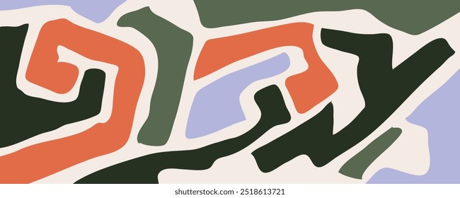 Groovy retro abstract doodle shapes in trendy naive hippie  Contemporary landscape background with copy space for text, for banner, greeting card, poster and advertising