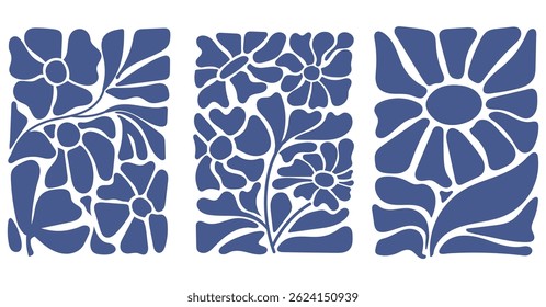 Groovy retro abstract flower backgrounds. Organic doodle shapes in trendy naive hippie 60s 70s style. Contemporary poster print banner template	